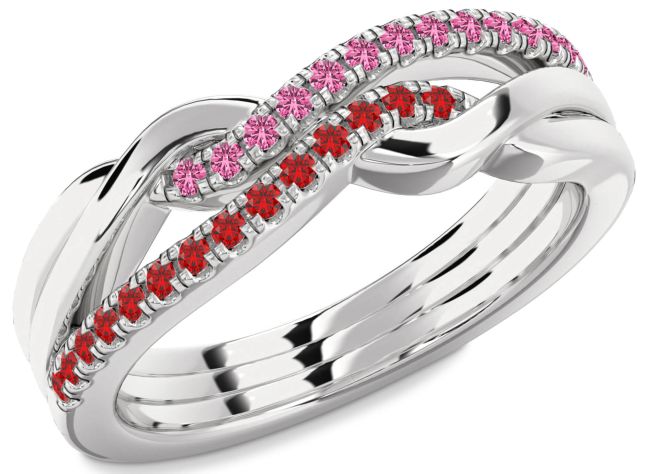 Ruby & Pink Sapphire Silver Infinity Round Promise Ring