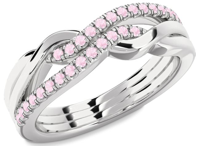 Rose Quartz Platinum Infinity Round Ring