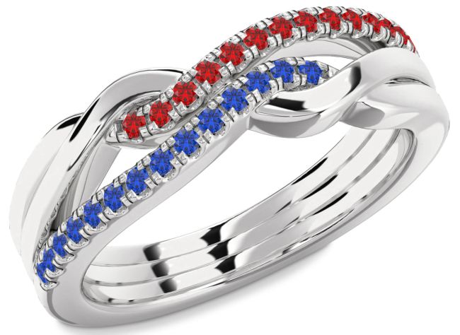 Blue Sapphire & Ruby Silver Infinity Round Promise Ring