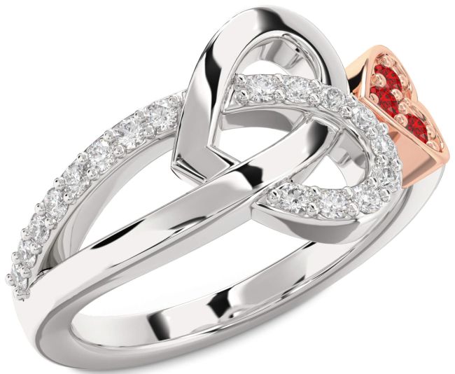 Diamond Ruby Rose Gold Silver Heart Ring