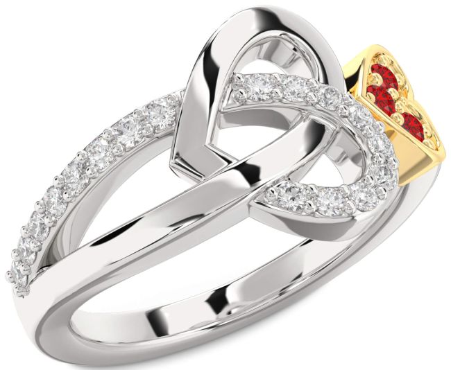 Diamond Ruby Gold Silver Heart Ring