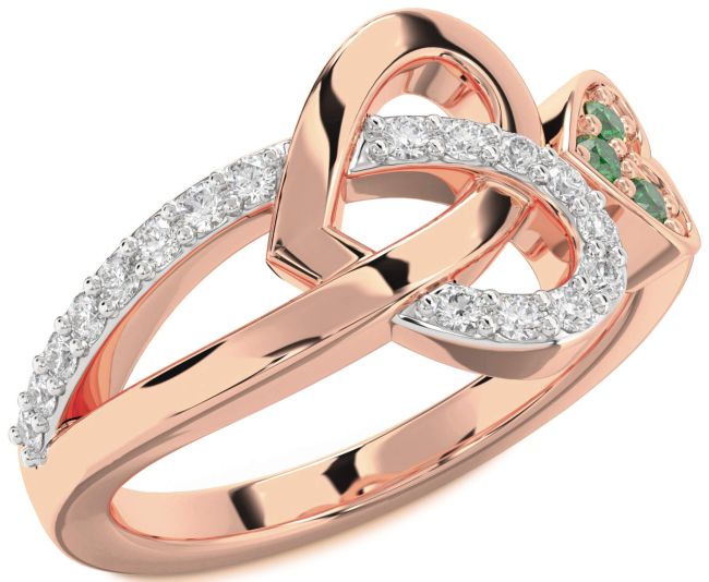 Diamond Emerald Rose Gold Heart Ring