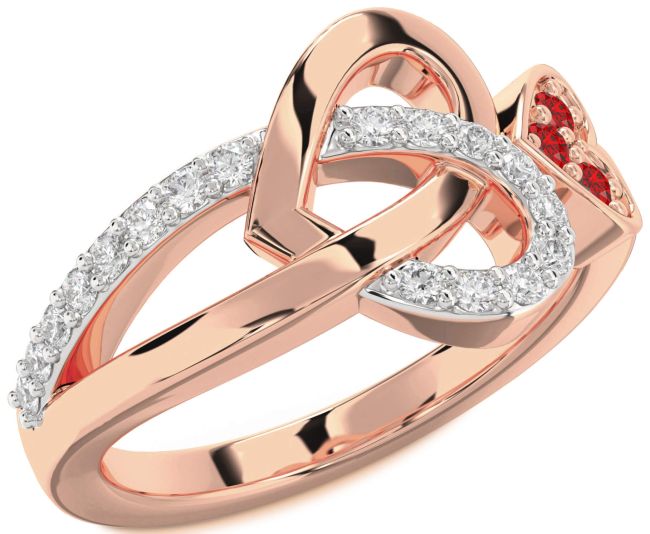 Diamond Ruby Rose Gold Heart Ring