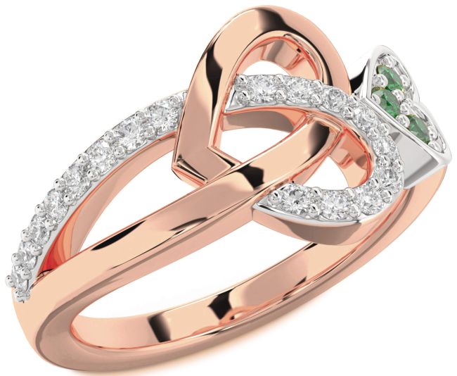 Diamond Emerald Rose Gold Silver Heart Ring