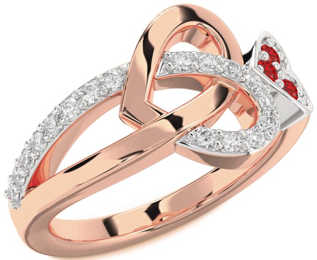 Diamond Ruby Rose Gold Silver Heart Ring