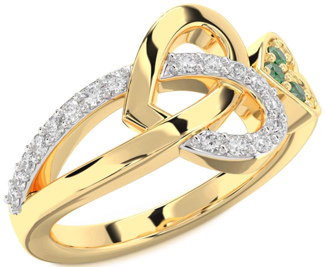 Diamond Emerald Gold Heart Ring