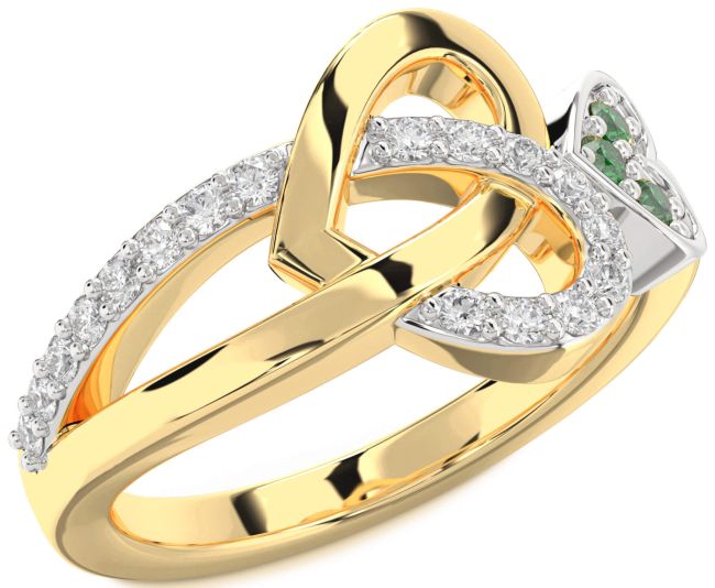 Diamond Emerald Gold Silver Heart Ring