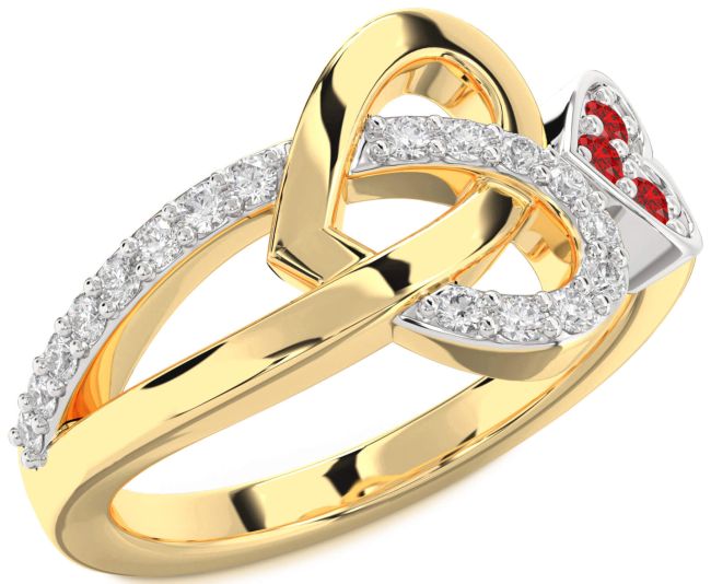Diamond Ruby Gold Silver Heart Ring