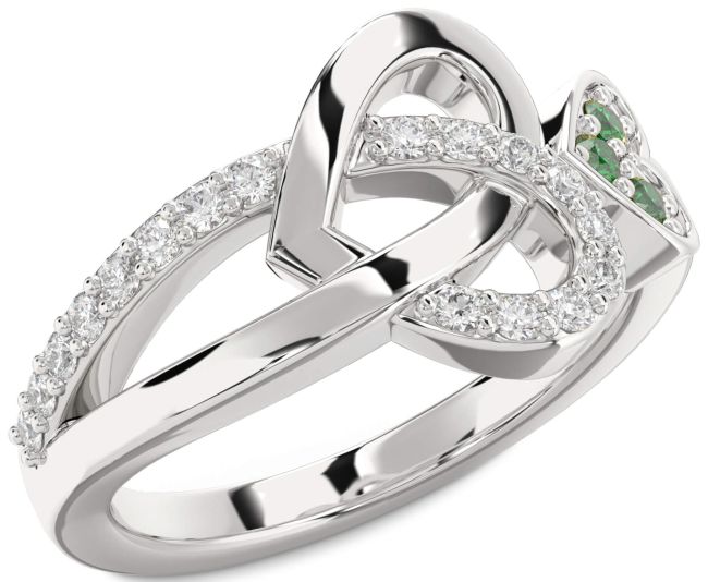 Diamond Emerald Silver Heart Ring