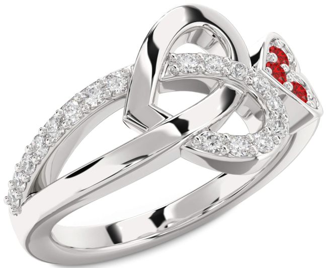 Diamond Ruby Silver Heart Ring