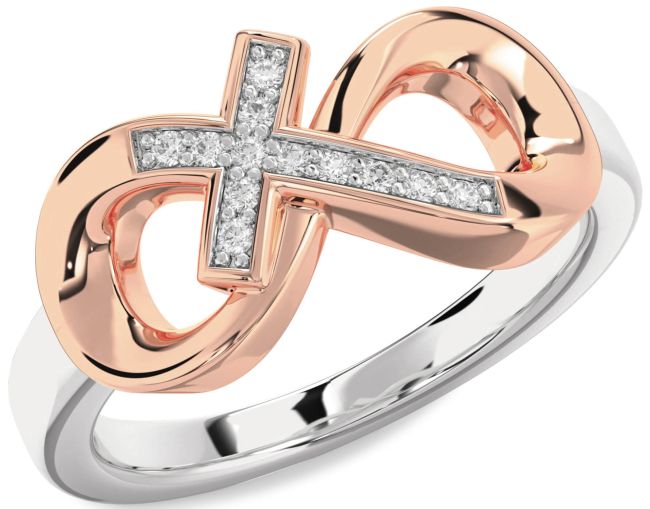 Diamond Rose Gold Silver Infinity Cross Ring