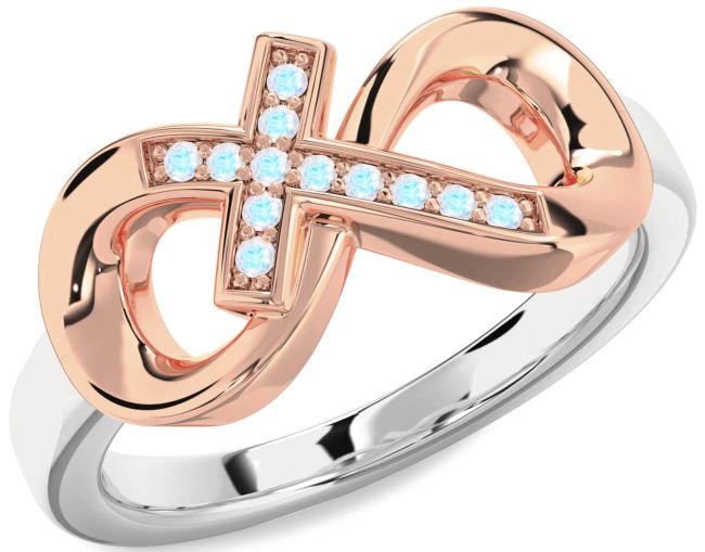 Moonstone Rose Gold Silver Infinity Cross Ring