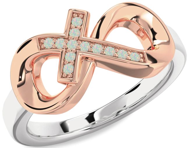 Opal White Rose Gold Infinity Cross Ring