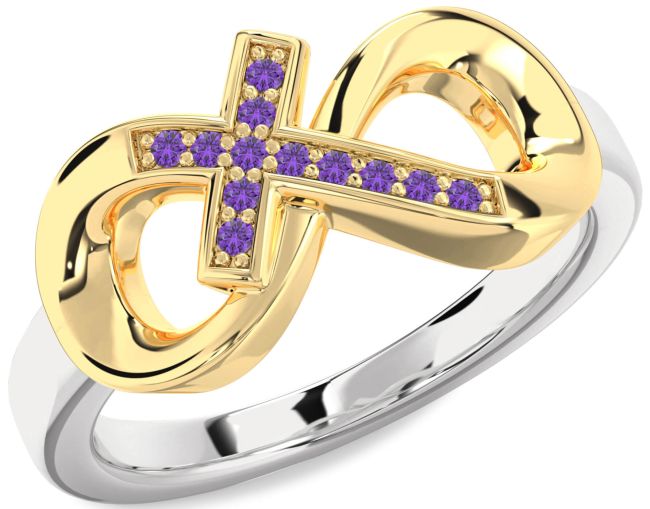 Amethyst Gold Silver Infinity Cross Ring