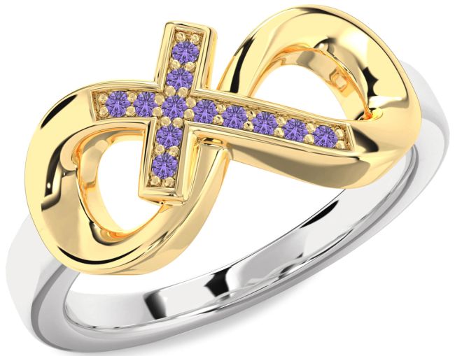 Alexandrite Gold Silver Infinity Cross Ring