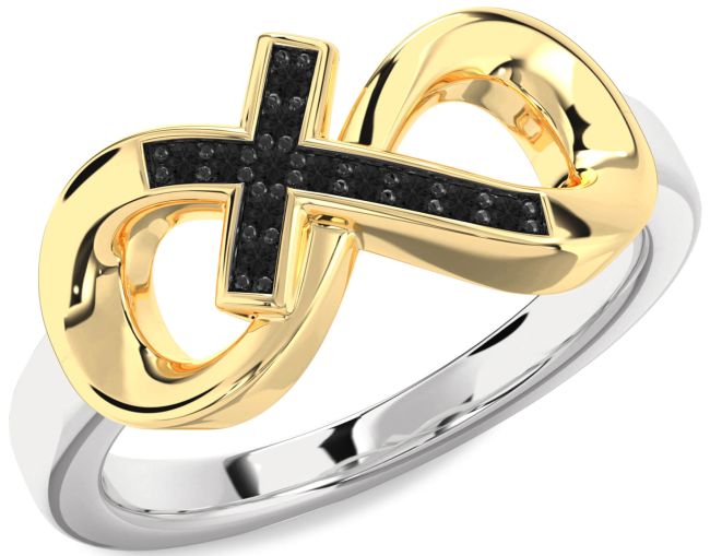 Black Diamond Gold Silver Infinity Cross Ring
