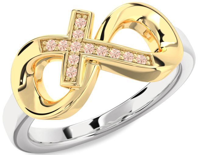 Morganite Gold Silver Infinity Cross Ring
