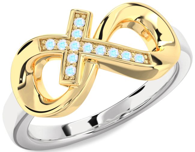 Moonstone Gold Silver Infinity Cross Ring