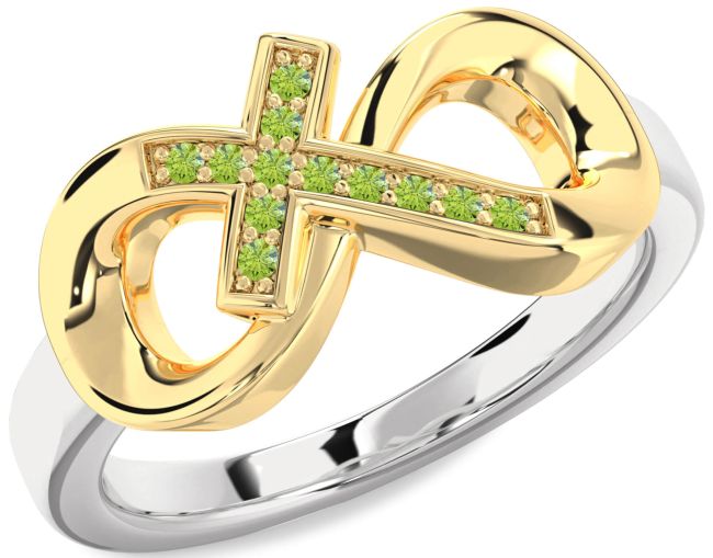 Peridot Gold Silver Infinity Cross Ring
