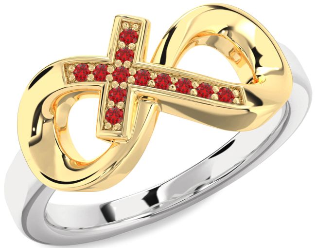 Ruby Gold Silver Infinity Cross Ring