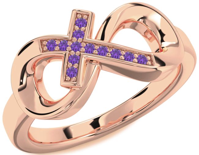 Amethyst Rose Gold Infinity Cross Ring