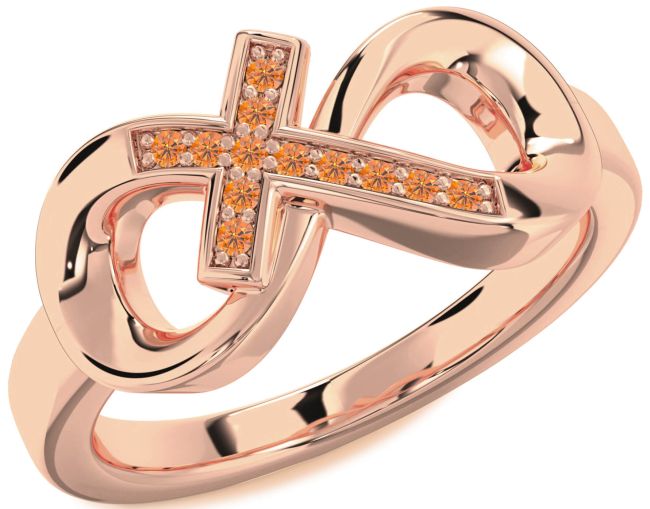 Citrine Rose Gold Infinity Cross Ring