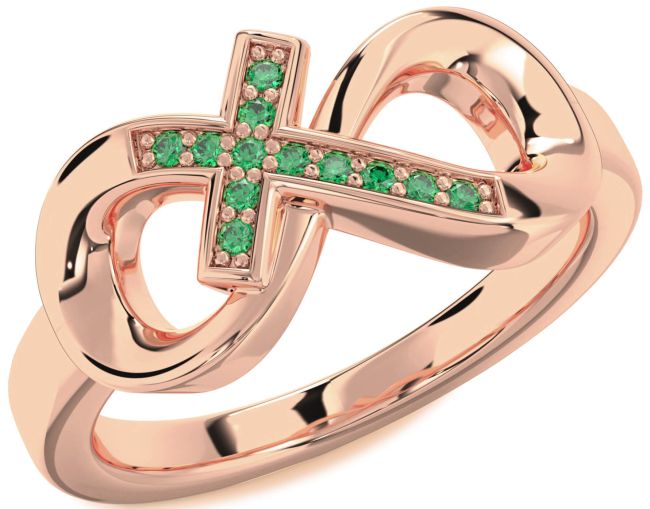 Emerald Rose Gold Infinity Cross Ring