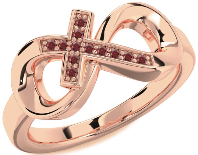 Garnet Rose Gold Silver Infinity Cross Ring