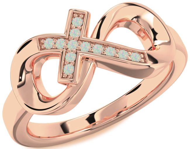 Opal Rose Gold Infinity Cross Ring