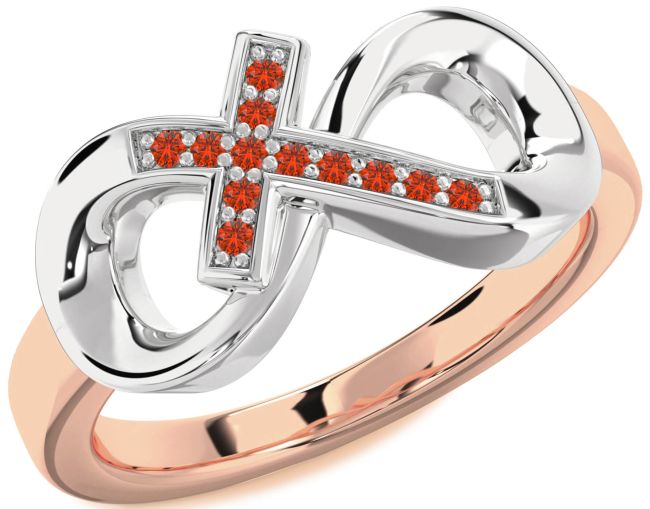 Fire Opal Rose Gold Silver Infinity Cross Ring