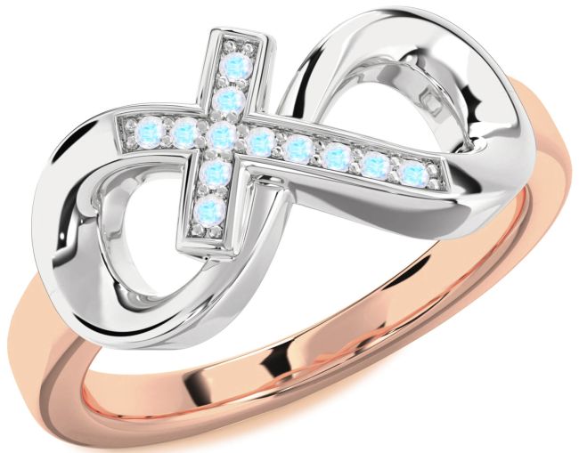 Moonstone Rose Gold Silver Infinity Cross Ring
