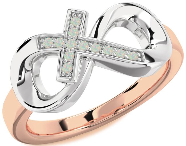 Opal Rose Gold Silver Infinity Cross Ring