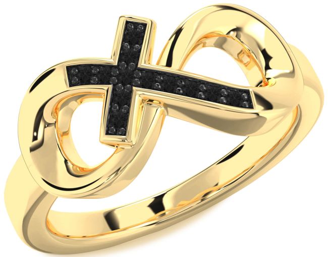 Black Diamond Gold Infinity Cross Ring