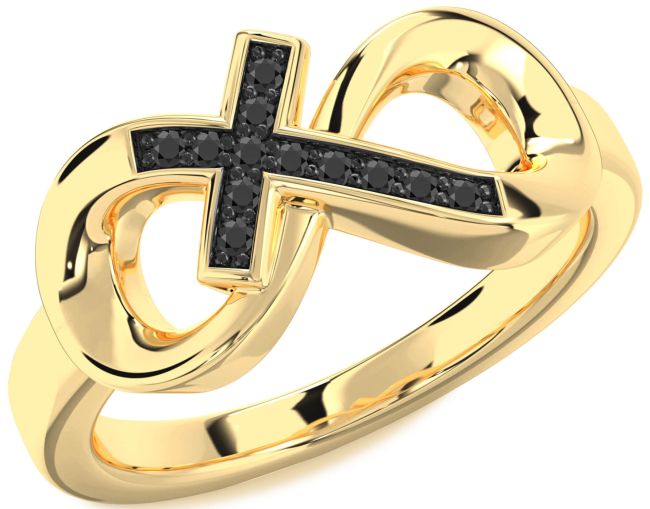 Black Onyx Gold Infinity Cross Ring