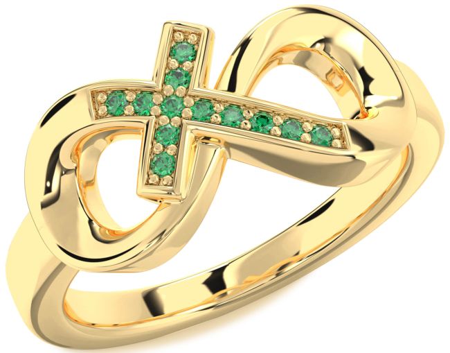 Emerald Gold Infinity Cross Ring