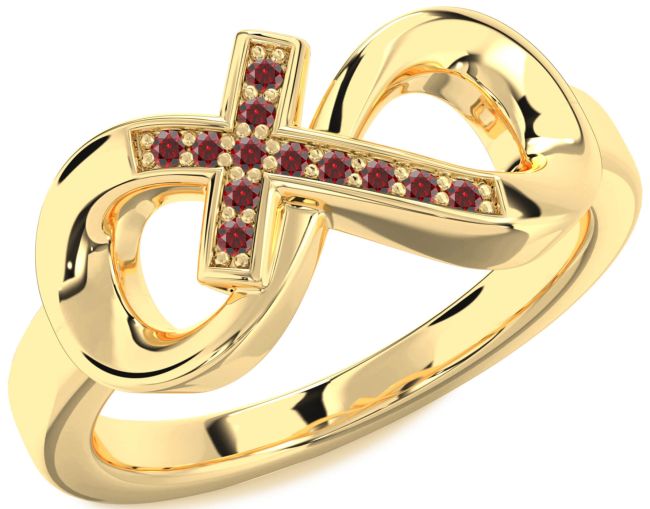 Garnet Gold Infinity Cross Ring