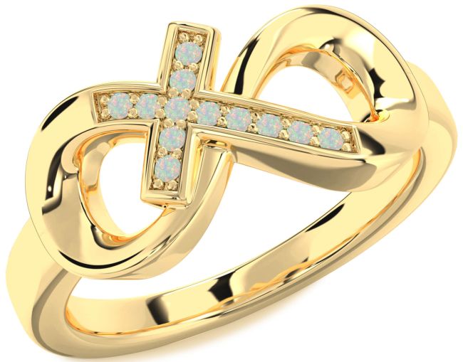 Opal Gold Infinity Cross Ring