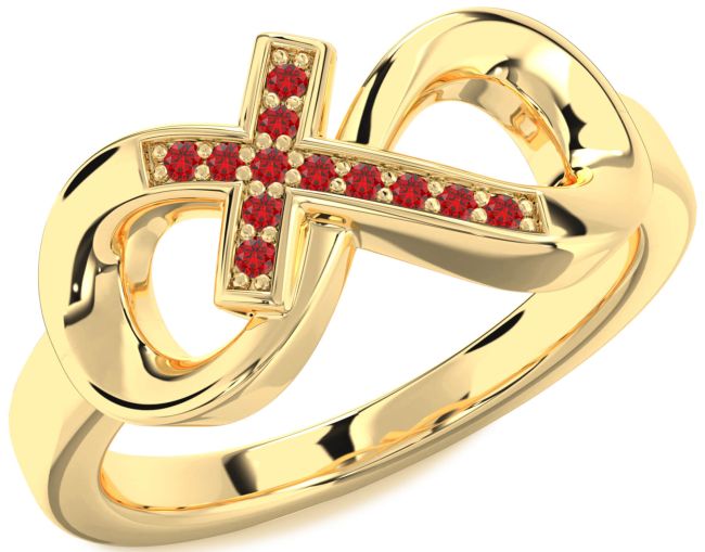 Ruby Gold Infinity Cross Ring