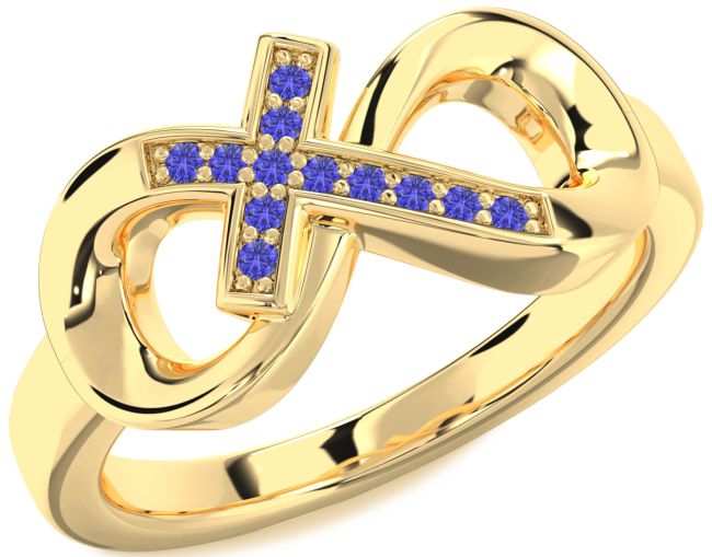Tanzanite Gold Infinity Cross Ring