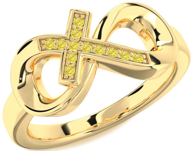 Yellow Diamond Gold Infinity Cross Ring