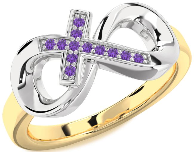 Amethyst Gold Silver Infinity Cross Ring