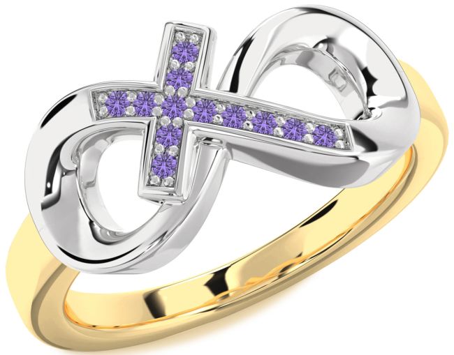 Alexandrite Gold Silver Infinity Cross Ring