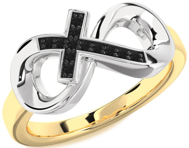 Black Diamond Gold Silver Infinity Cross Ring