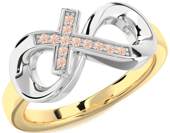 Morganite Gold Silver Infinity Cross Ring