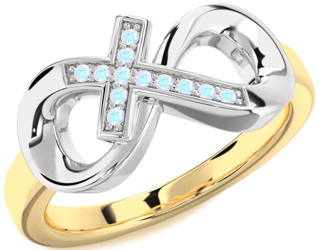 Moonstone Gold Silver Infinity Cross Ring