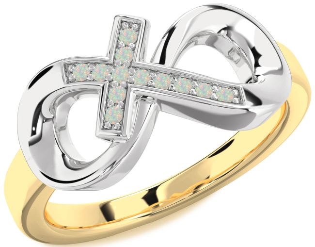 Opal Gold Silver Infinity Cross Ring