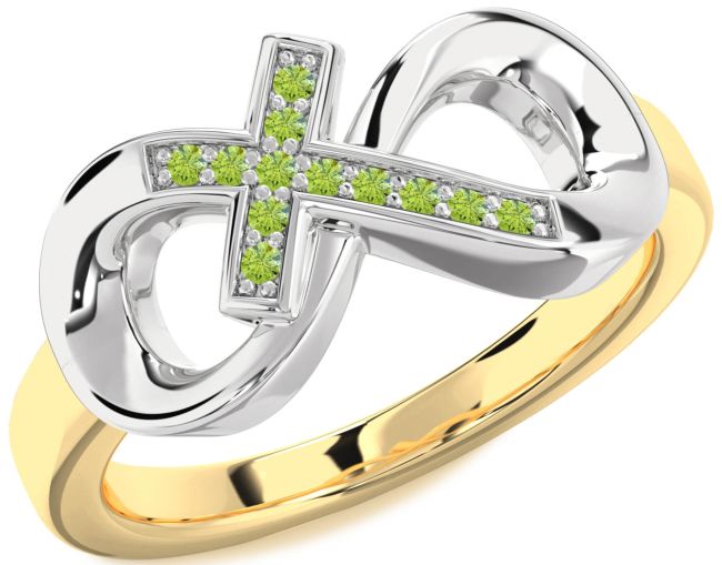 Peridot Gold Silver Infinity Cross Ring