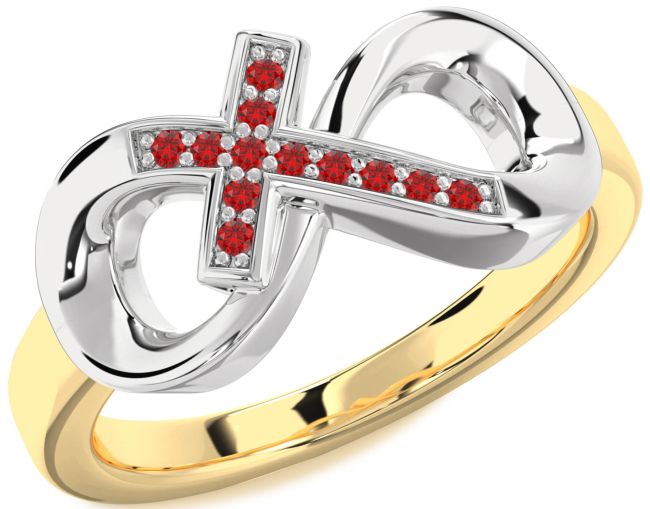 Ruby Gold Silver Infinity Cross Ring