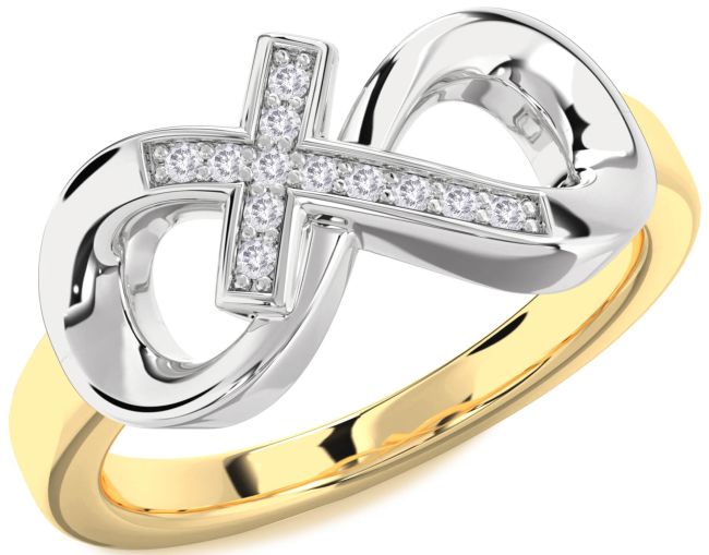 Salt & Pepper Diamond Gold Silver Infinity Cross Ring