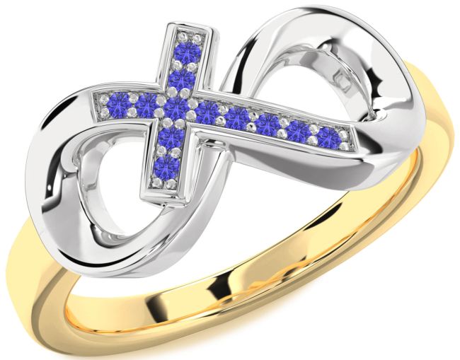 Tanzanite Gold Silver Infinity Cross Ring